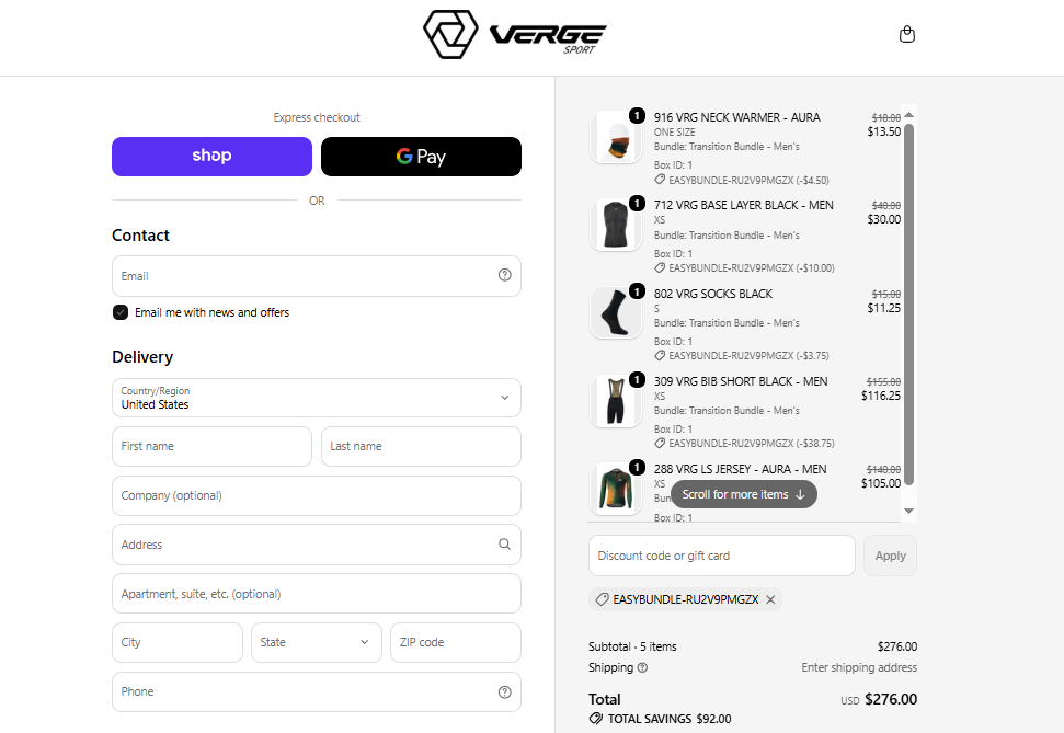 Transition Bundle automatic checkout total