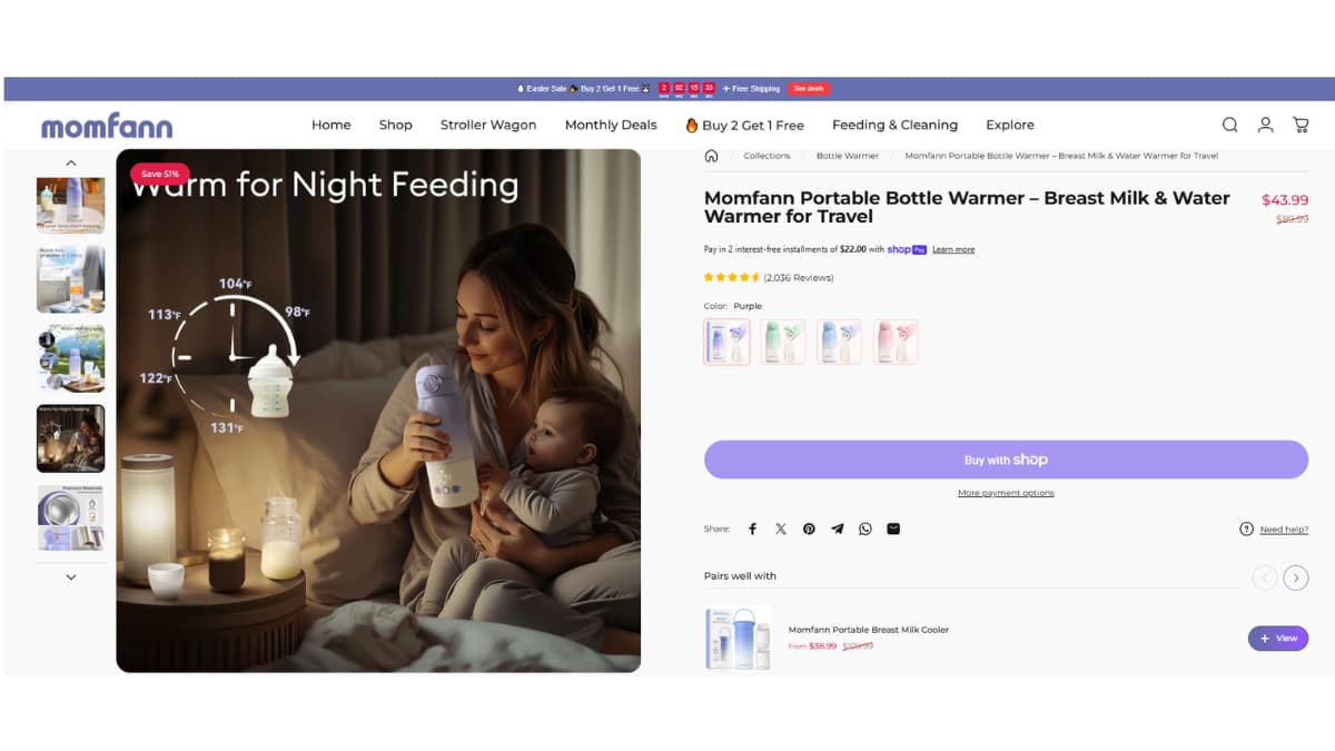 Momfann portable bottle warmer being used during a nighttime baby feeding routine
