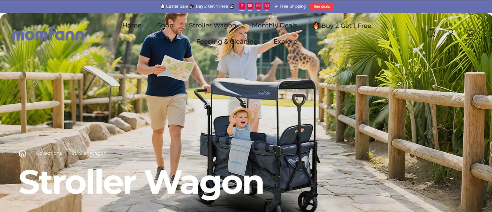 Momfann stroller wagon being used by a family outdoors during a day trip