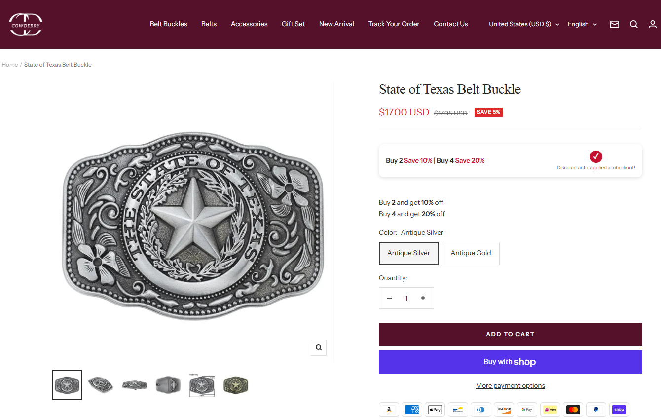 State of Texas Belt Buckle