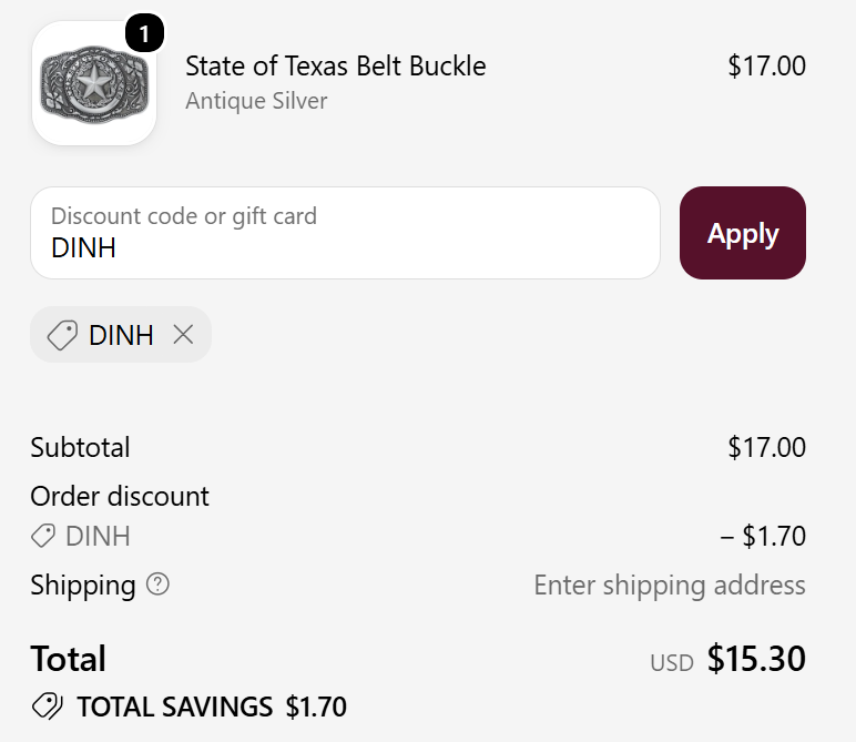 code dinh 10% Off_State of Texas Belt Buckle