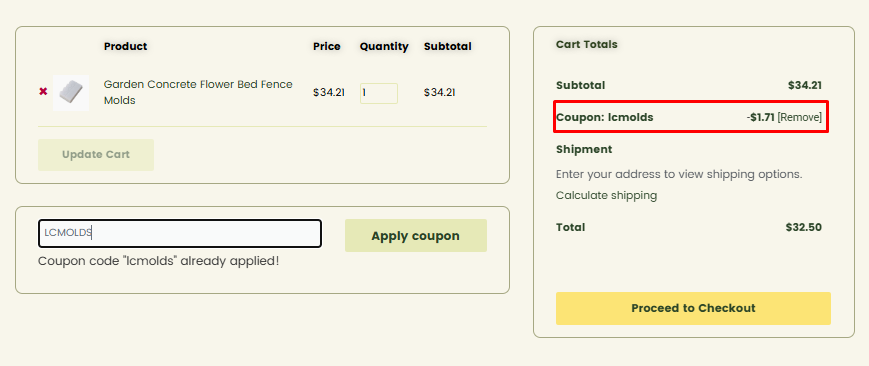 LCMOLDS coupon code applied for 5% off Garden Concrete Flower Bed Fence Molds