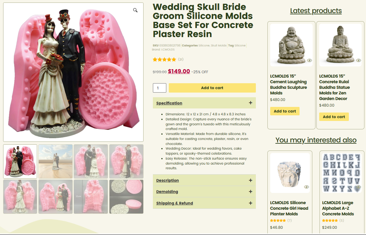 Wedding Skull Bride Groom Silicone Molds Base Set For Concrete Plaster Resin
