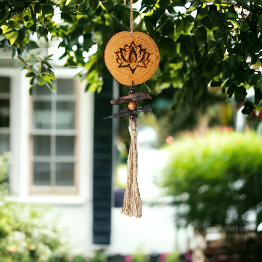 Hanging Lotus Pine Slice Ornament.webp
