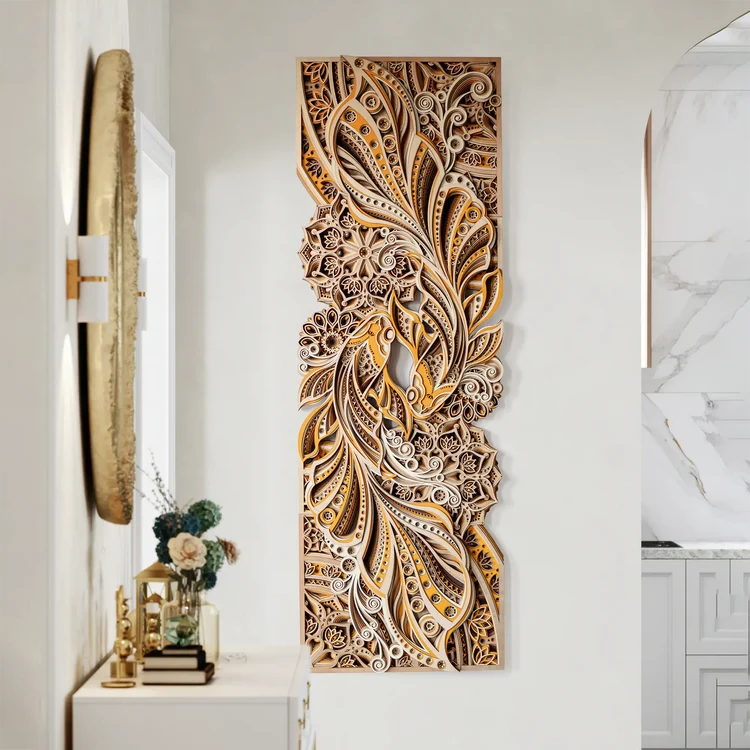 Dancing Koi Multilayer Wood Wall Art