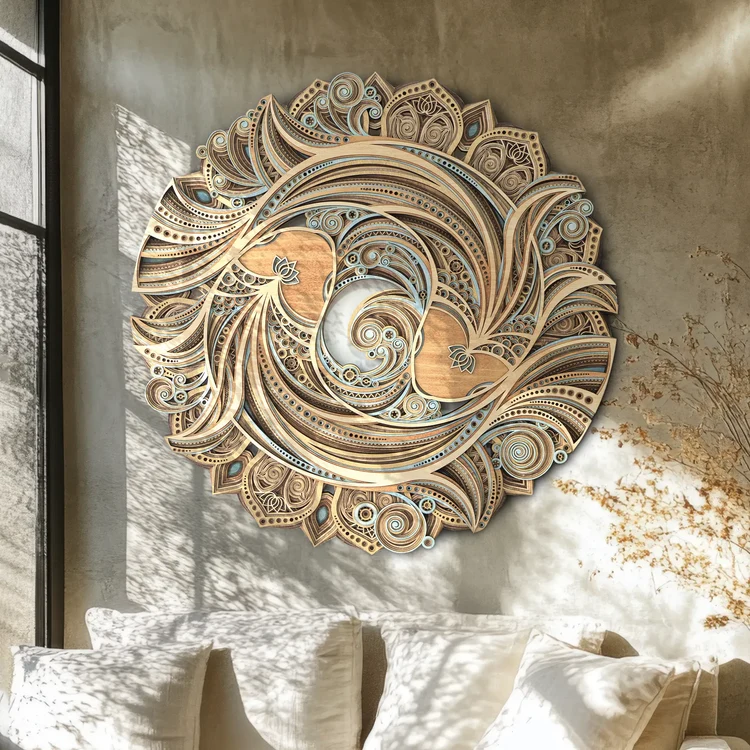 Koi and Lotus Multilayer Wood Wall Art
