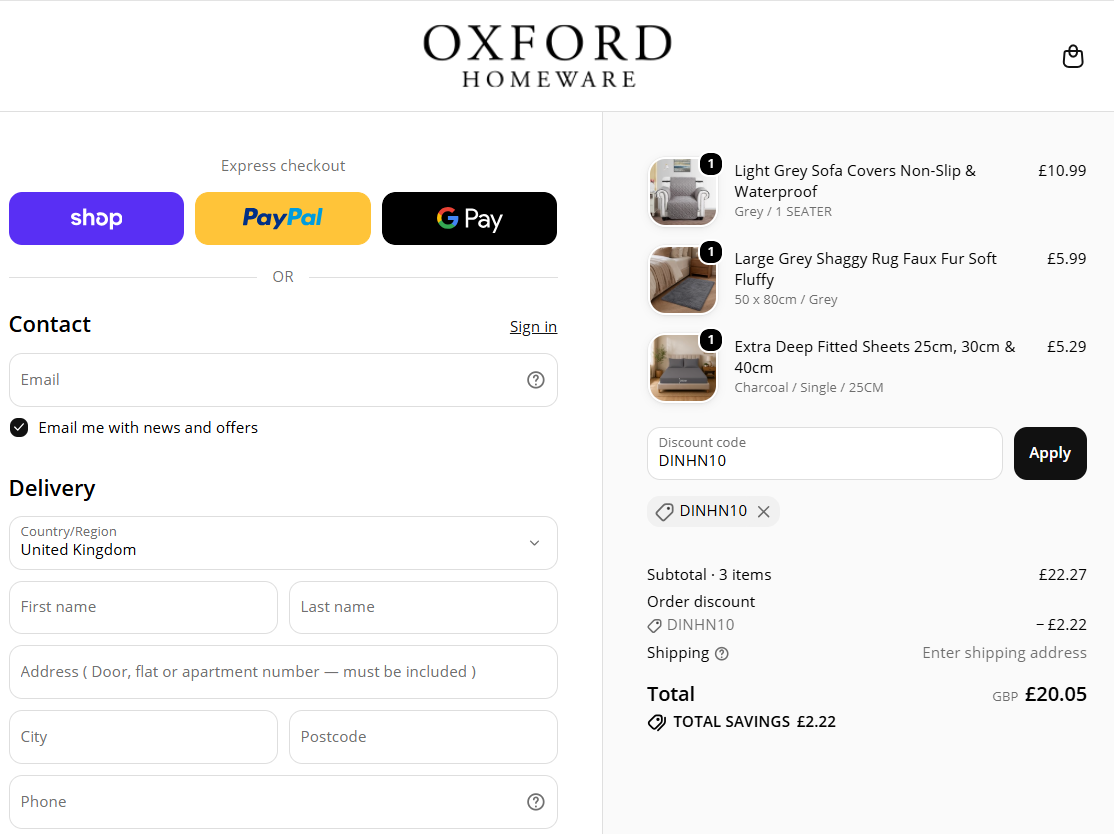 Code: DINHN10 – Extra 10% Off Store-Wide Oxford Homeware Orders