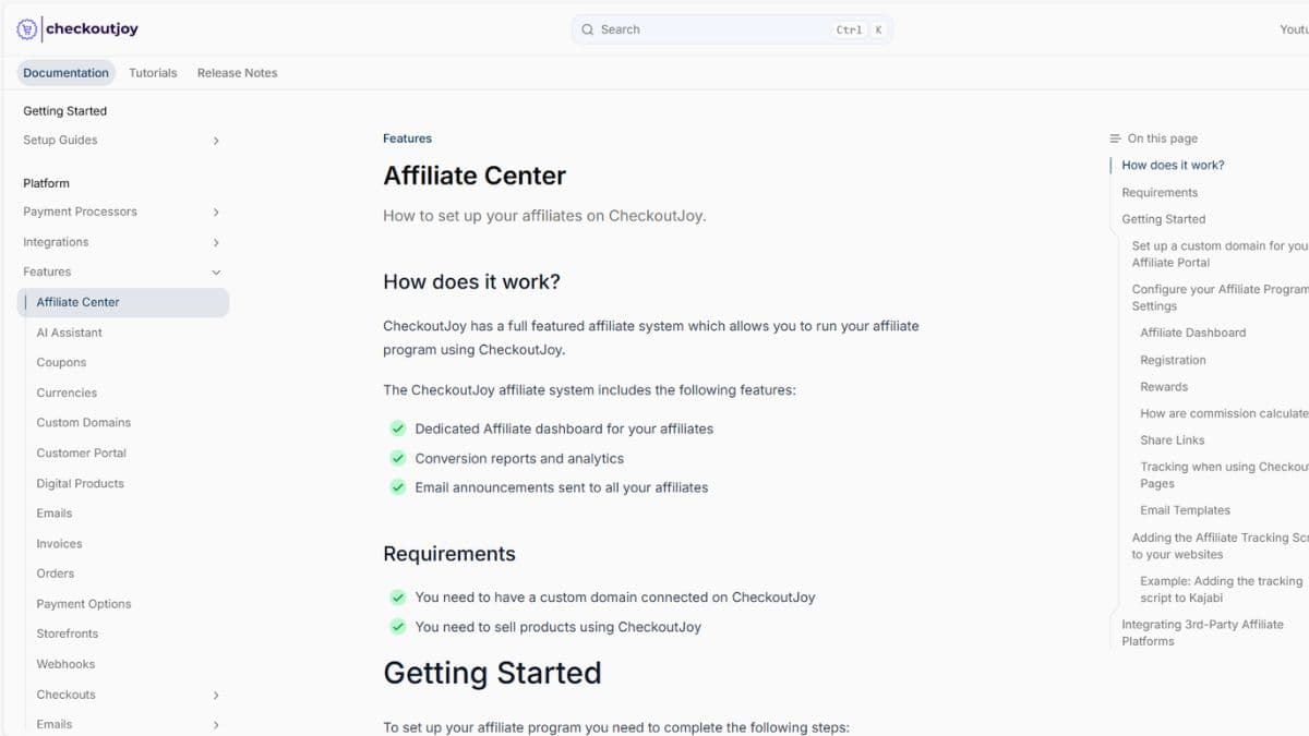 CheckoutJoy affiliate system and affiliate portal custom domain workflow