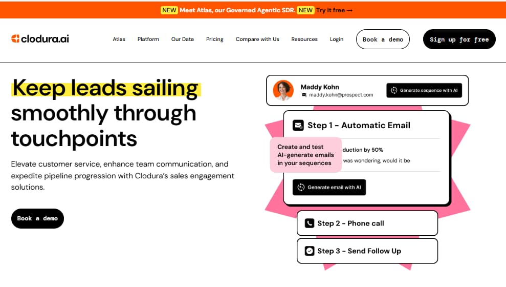 Clodura.AI Atlas AI email sequence builder
