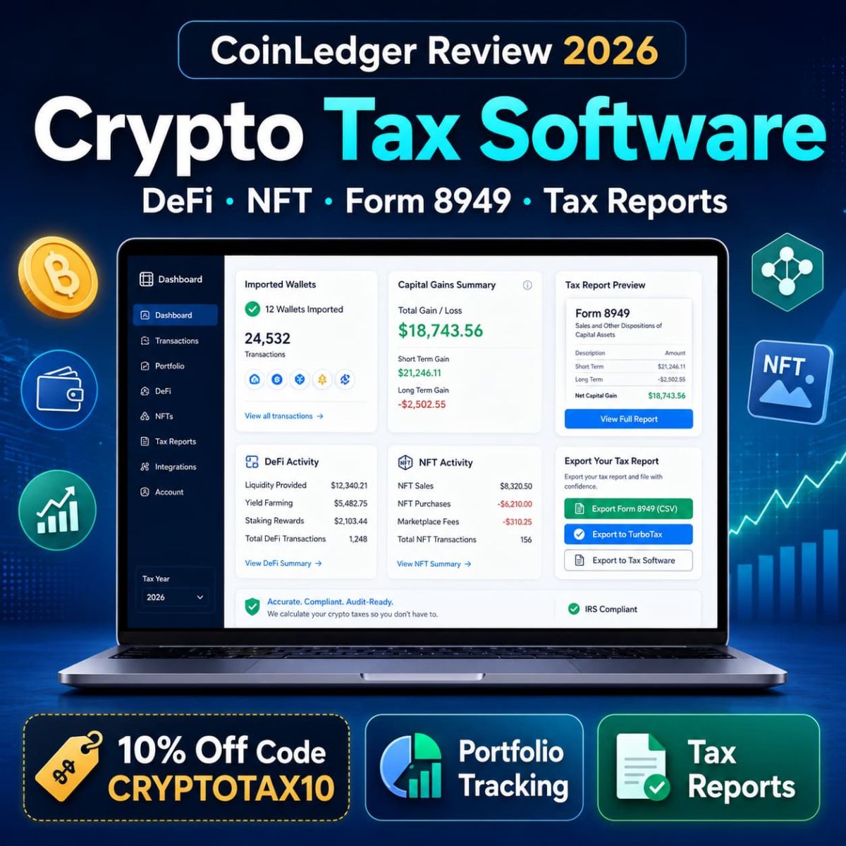 CoinLedger Review 2026 crypto tax software portfolio tracking and capital gains