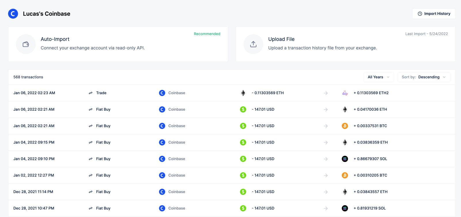 CoinLedger transaction import for crypto wallets exchanges CSV files and wallet address auto sync