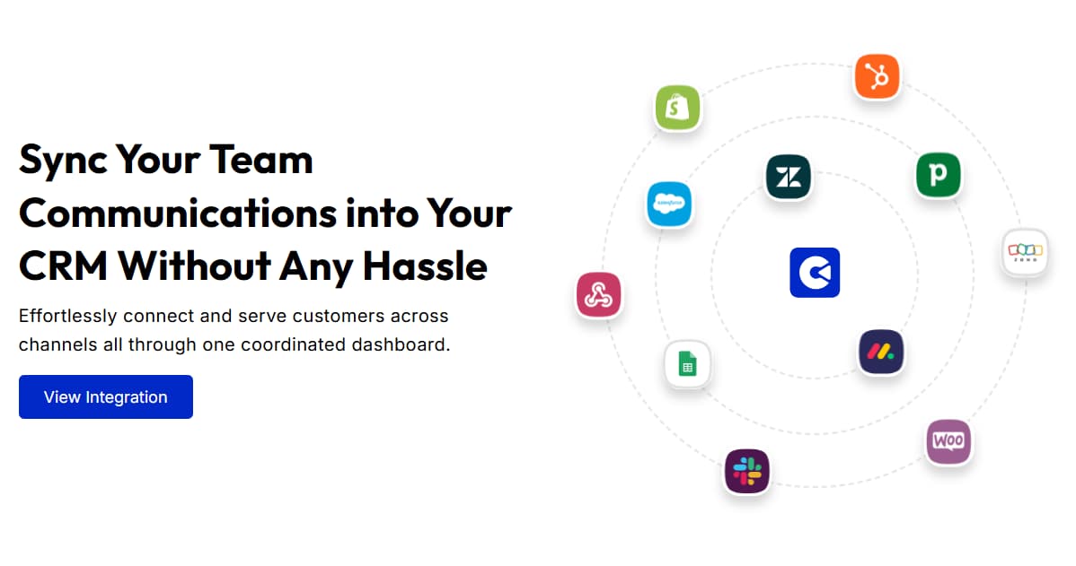 ControlHippo CRM integrations HubSpot Pipedrive Zoho Slack Shopify Zendesk Webhooks Google Sheets and WooCommerce