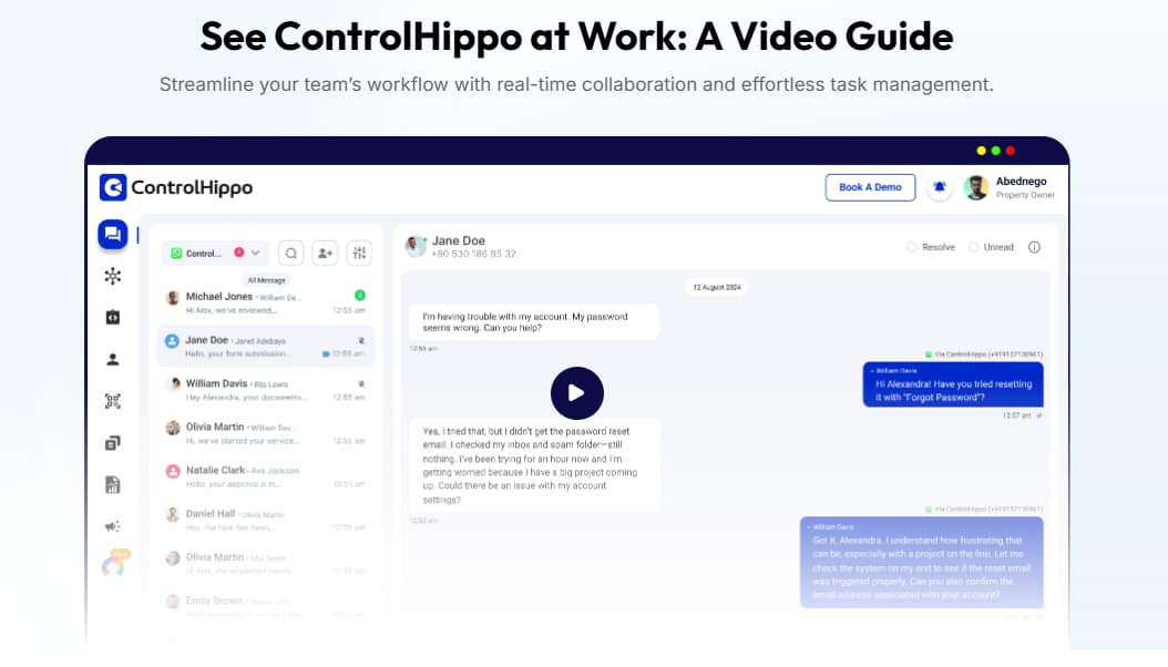 ControlHippo omnichannel shared inbox for WhatsApp Instagram Facebook Messenger Telegram Gmail SMS and support teams