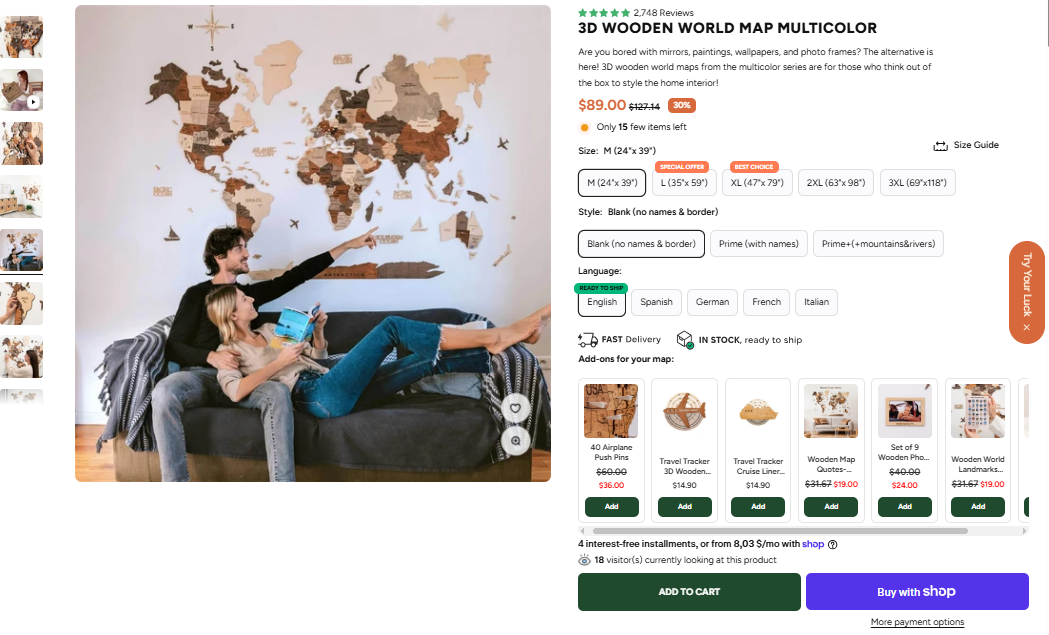 3D Wooden World Map Multicolor