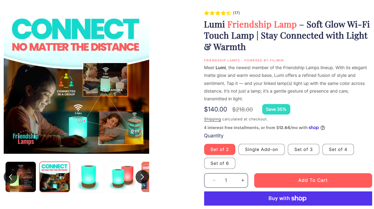 Friendship Lamps long-distance touch lamp