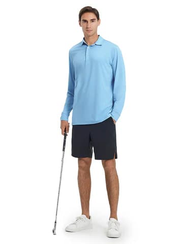 Designed Collared Long Sleeve Golf Polo - Light Blue DTWOOO deal thumbnail