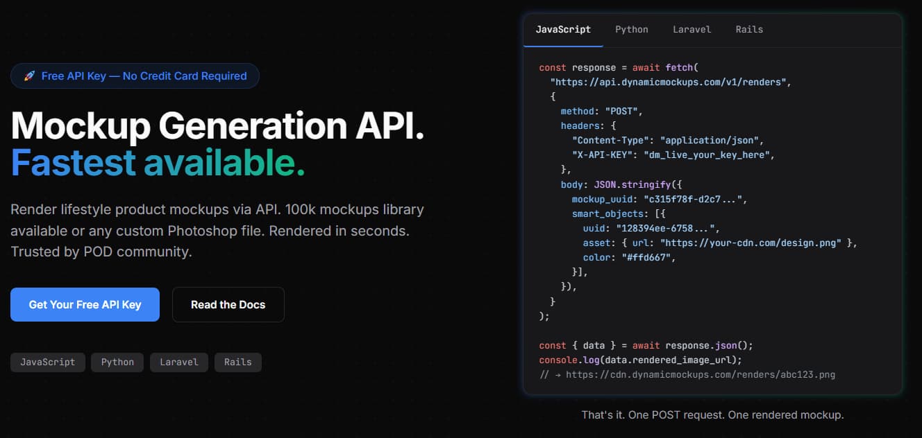 Dynamic Mockups mockup generator API playground render product images at scale