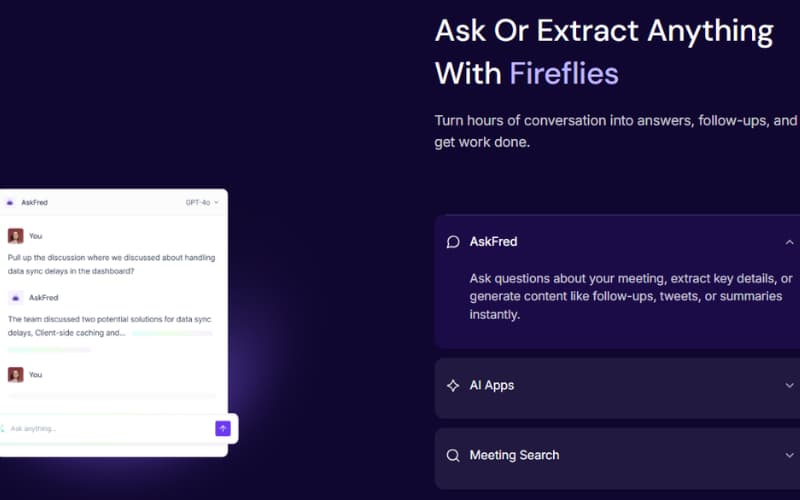Fireflies.ai AskFred AI assistant answering questions about meetings