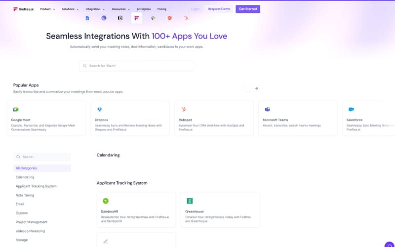 Fireflies.ai CRM and app integrations — Salesforce HubSpot Slack Notion Asana