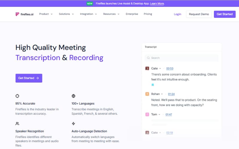 Fireflies.ai automatic meeting transcription and recording interface 2026