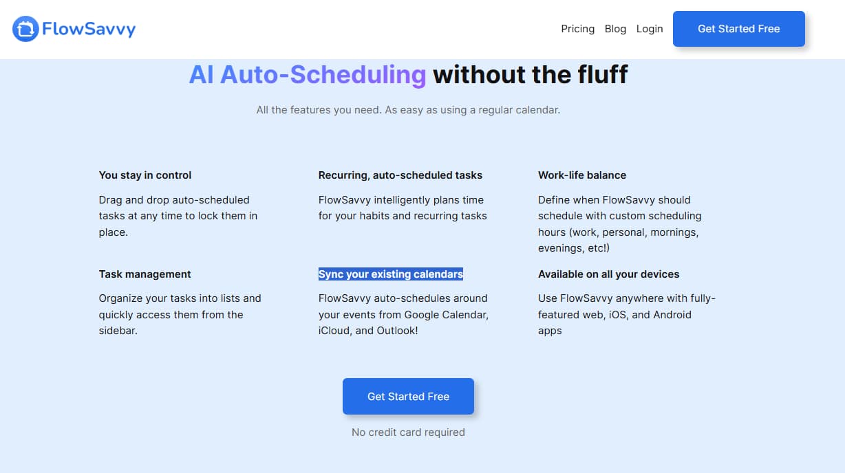 FlowSavvy calendar sync with Google Outlook and iCloud