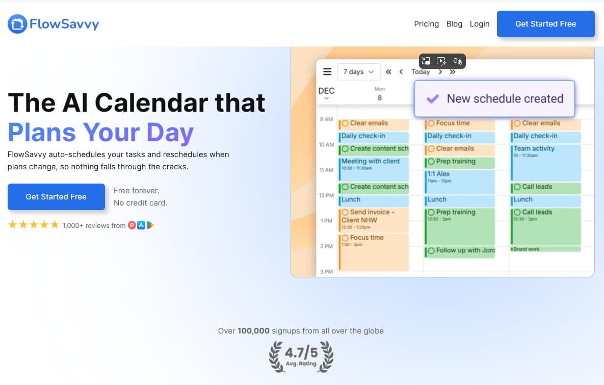 FlowSavvy Review 2026 AI calendar auto scheduling pricing features pros cons and best plan