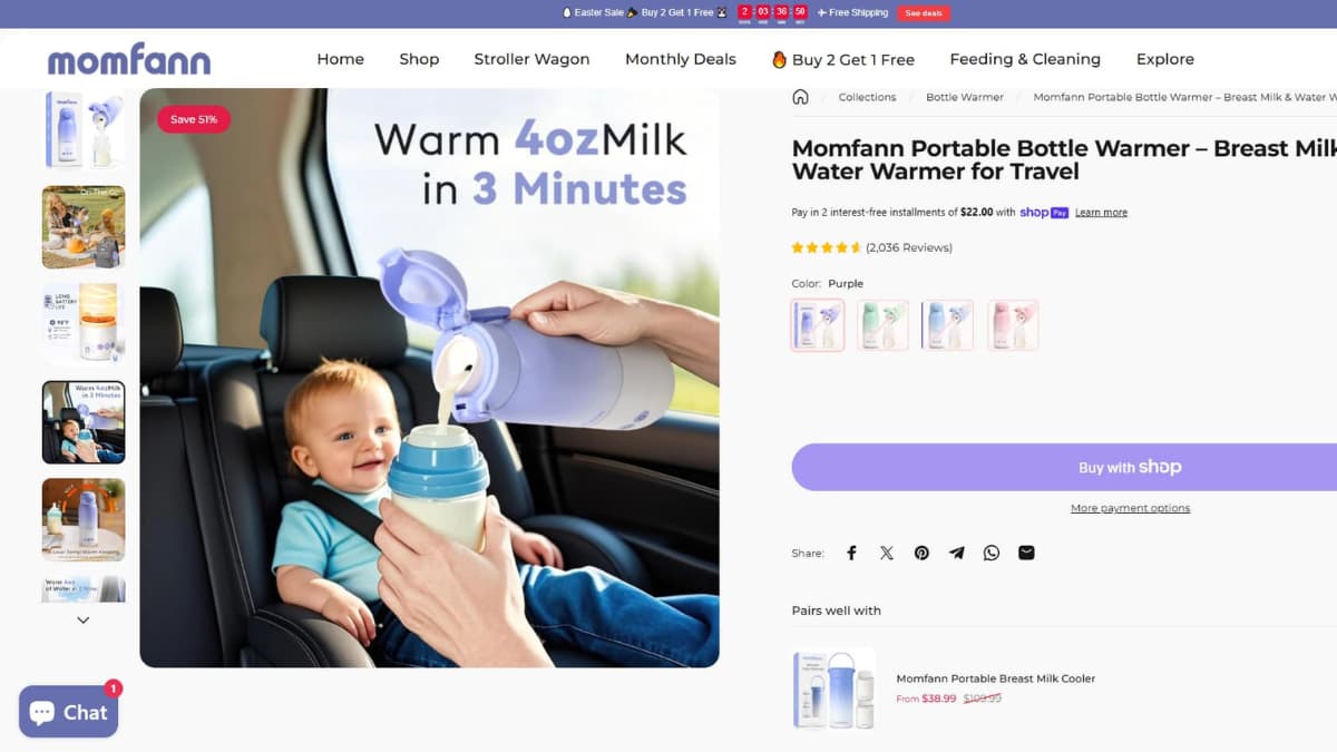 Momfann portable bottle warmer warming milk in a car for a baby during travel
