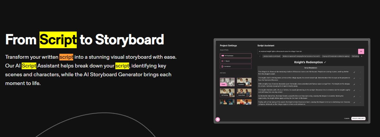 Katalist script to storyboard workflow upload script and generate visual scenes