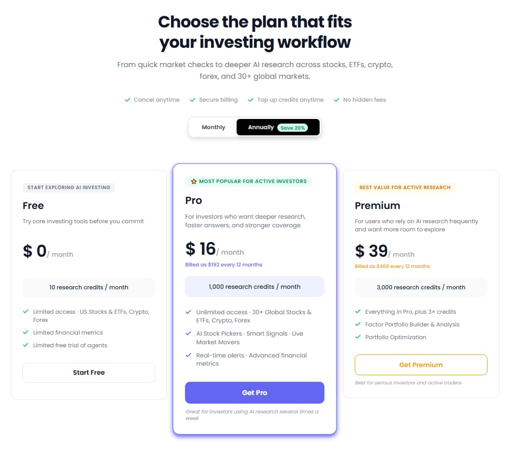 Kavout pricing 2026 Free Pro Premium AI stock research plans