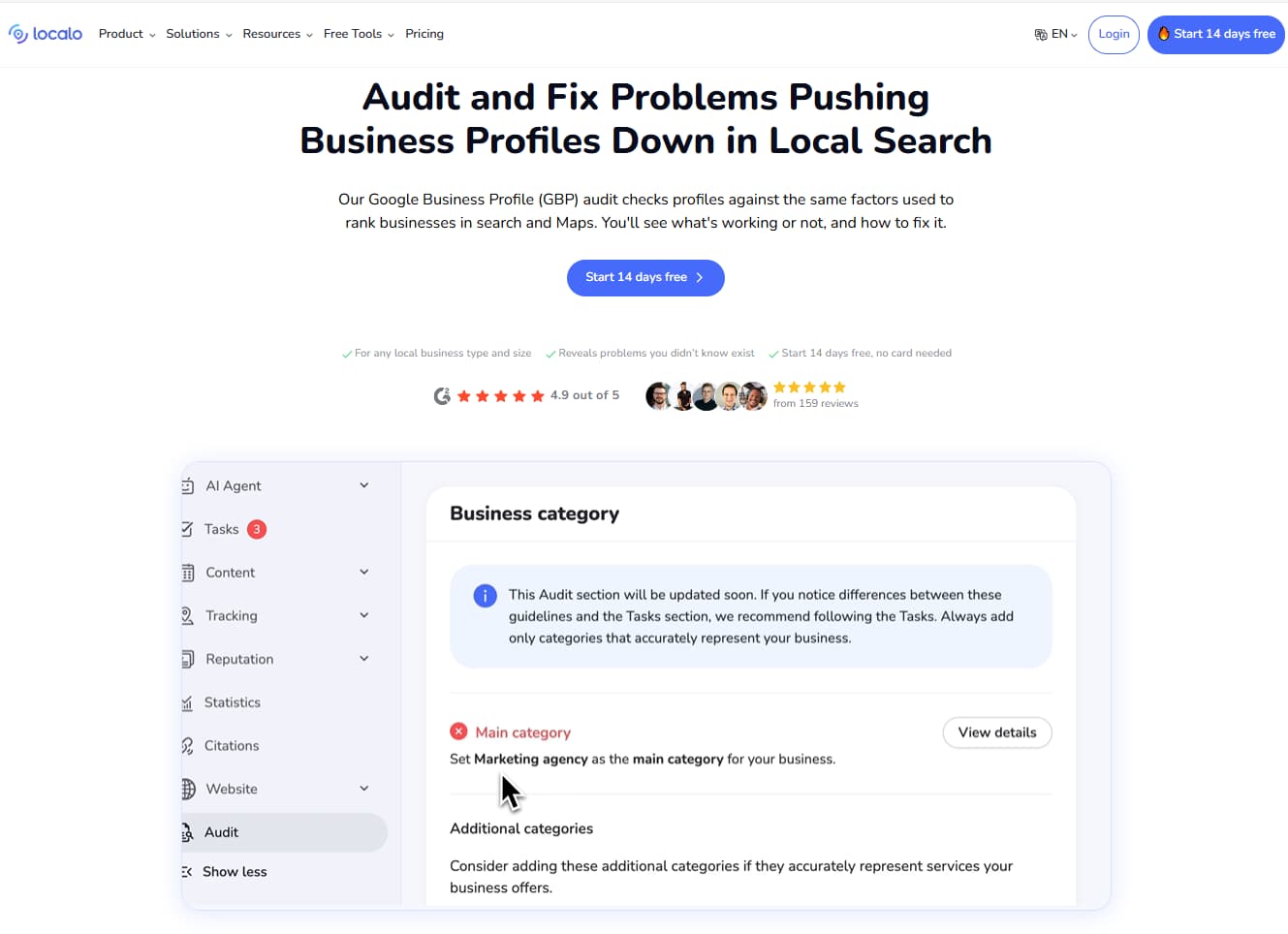 Localo Google Business Profile audit tool for finding local SEO visibility issues