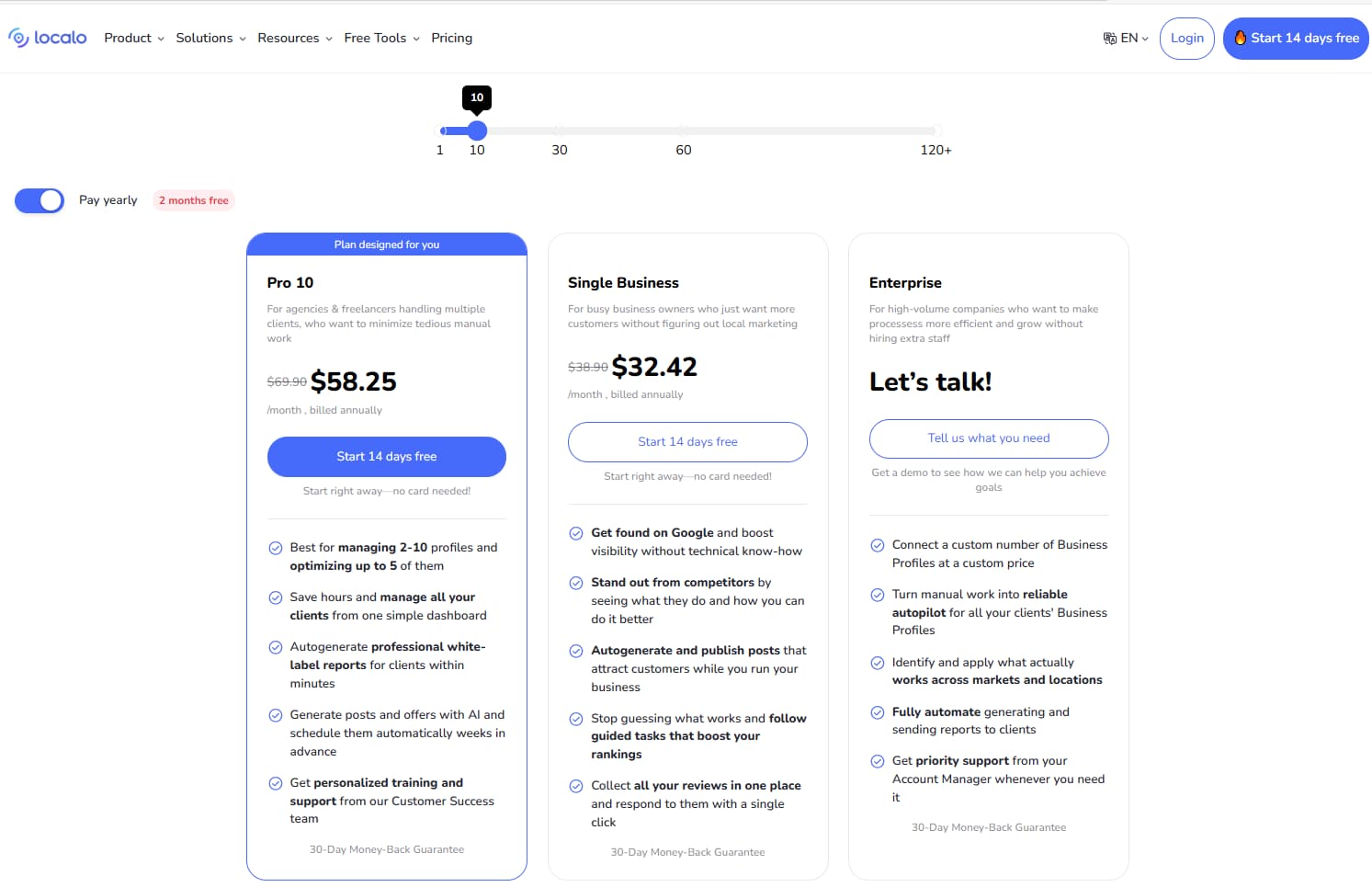 Localo pricing plans and local SEO features
