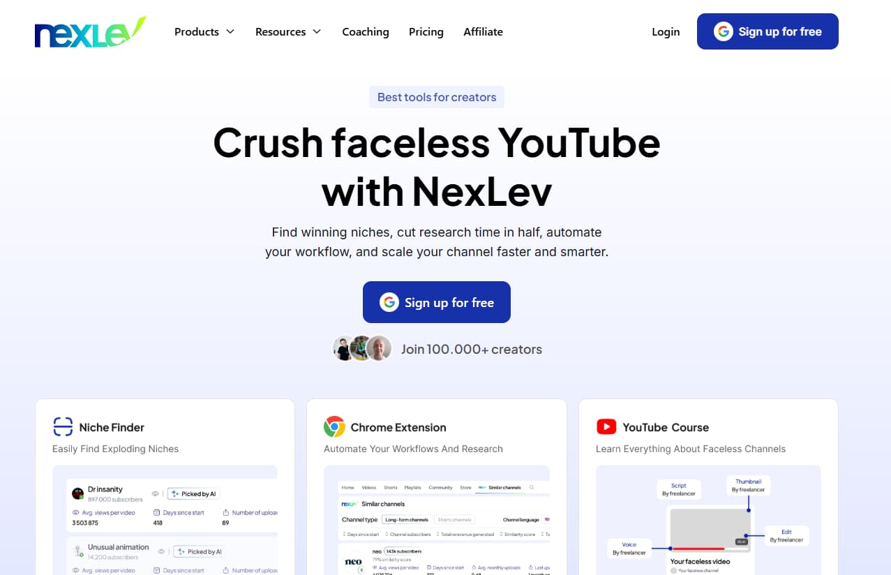 NexLev Review 2026 YouTube niche finder and faceless creator tools