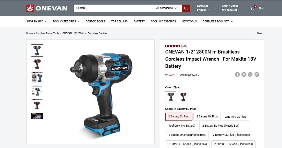 ONEVAN 2800Nm brushless cordless impact wrench for garage buyers