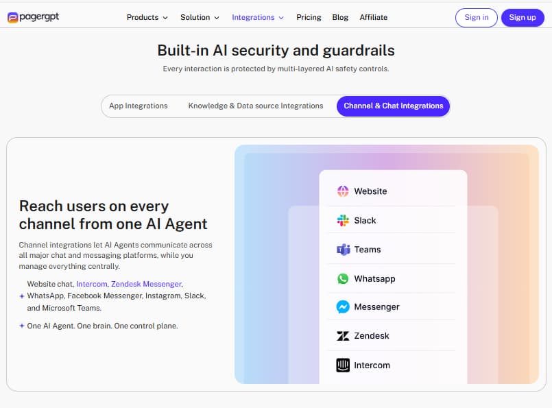 pagergpt omnichannel deployment — website WhatsApp Slack Teams Messenger