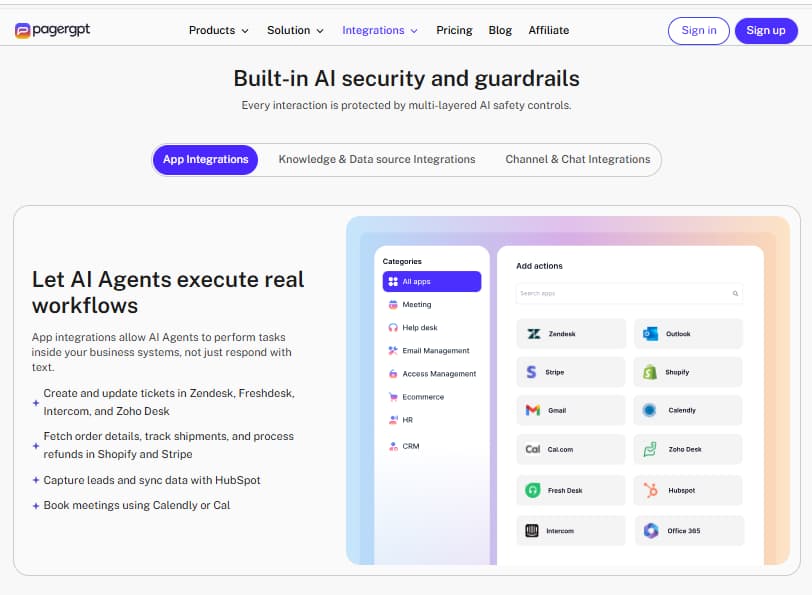 pagergpt integrations with Zendesk Salesforce HubSpot Shopify Calendly Stripe