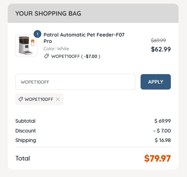code WOPET10OFF verified 10% Off