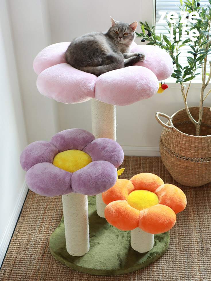 Full view of the ZezeLife Three Tier Flower Cat Tree