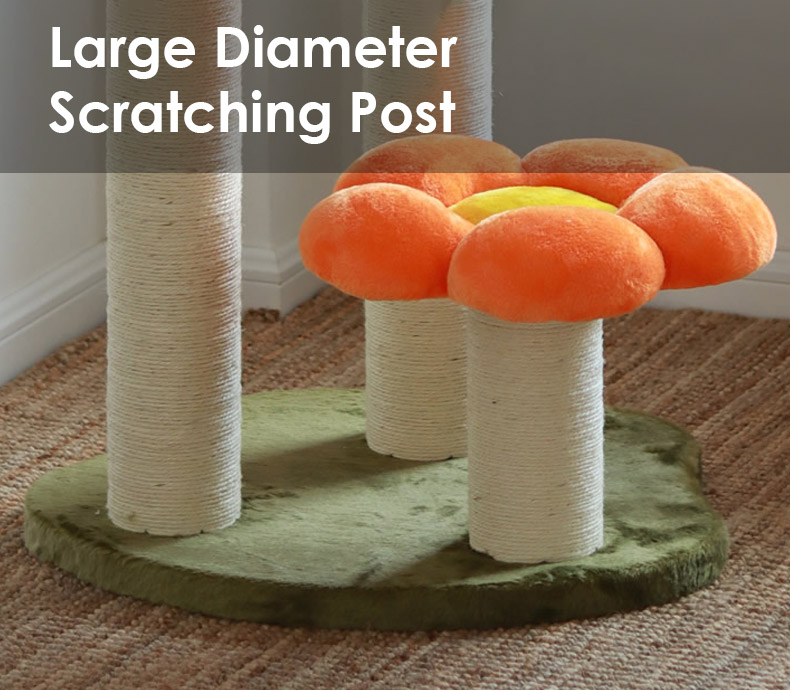 Large-diameter scratching posts on the ZezeLife Three Tier Flower Cat Tree