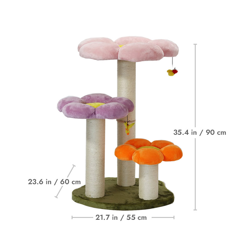Dimensions of the ZezeLife Three Tier Flower Cat Tree