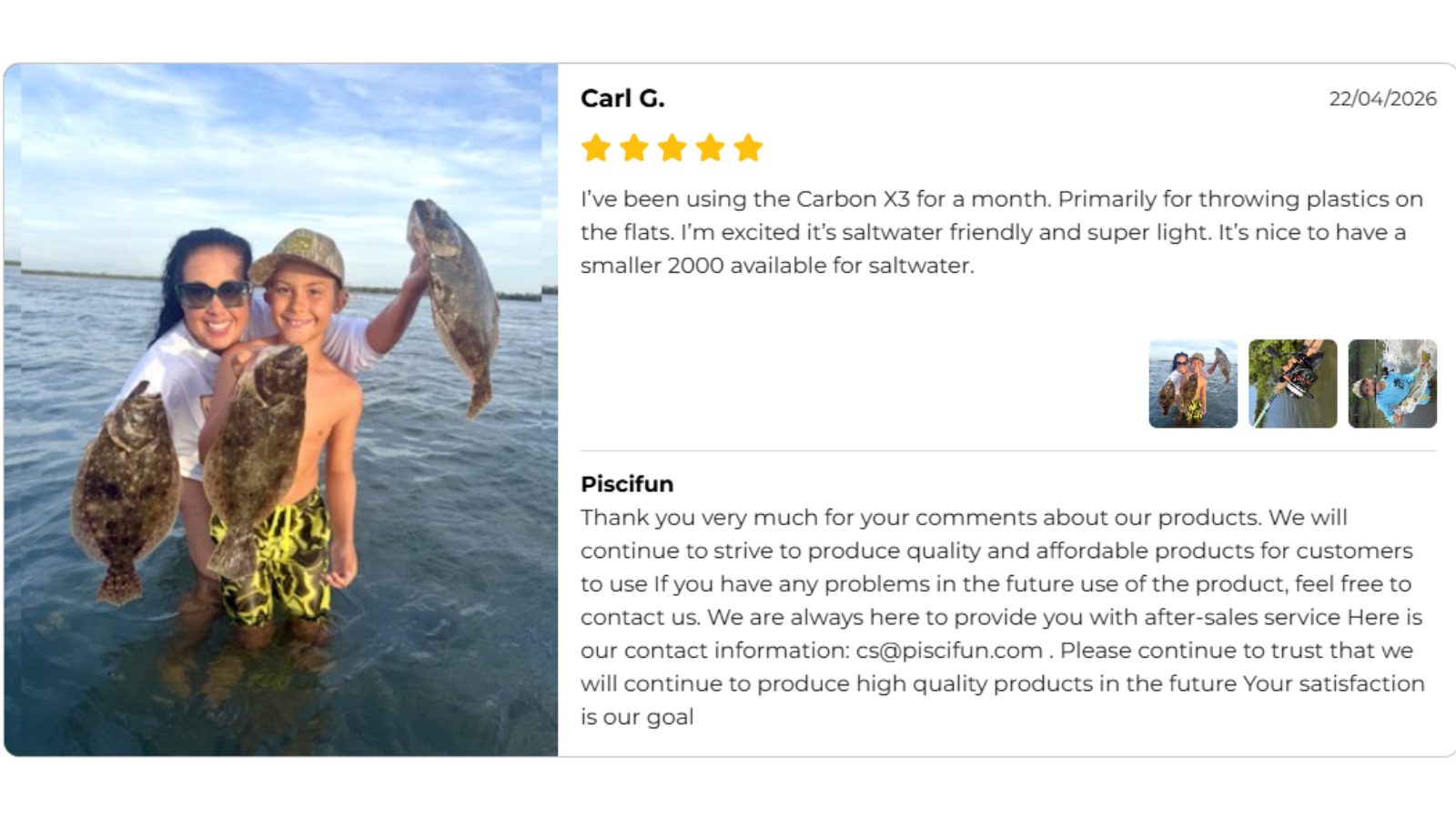Piscifun Carbon X3 buyer review photo from Carl G
