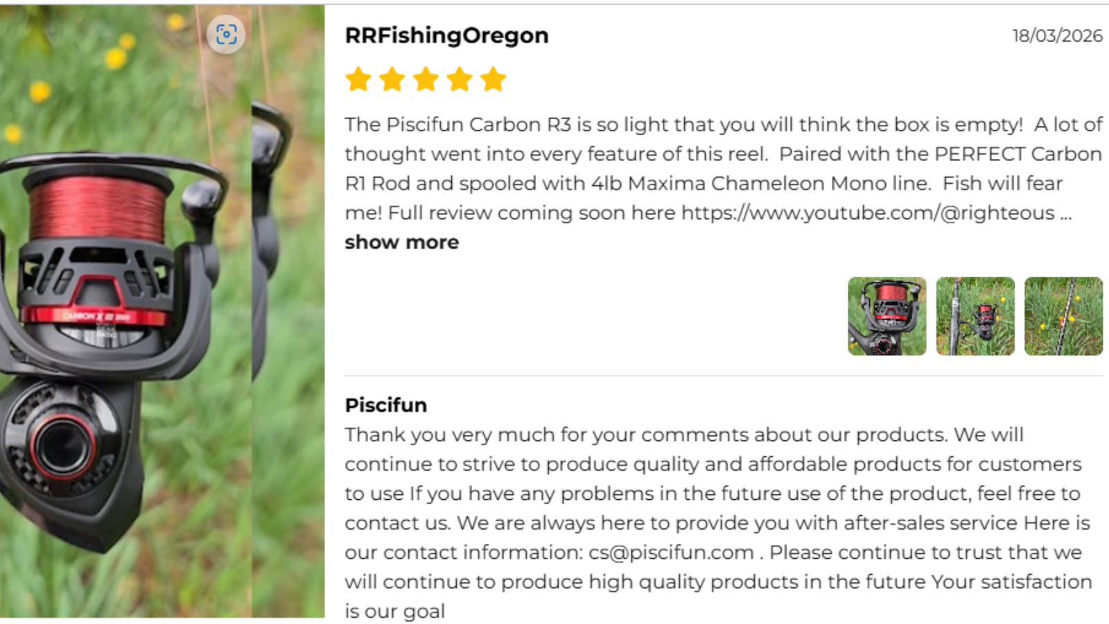 Piscifun Carbon X3 buyer review photo from RRFishingOregon