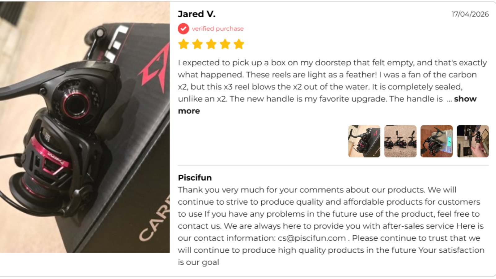 Piscifun Carbon X3 buyer review photo from Jared V