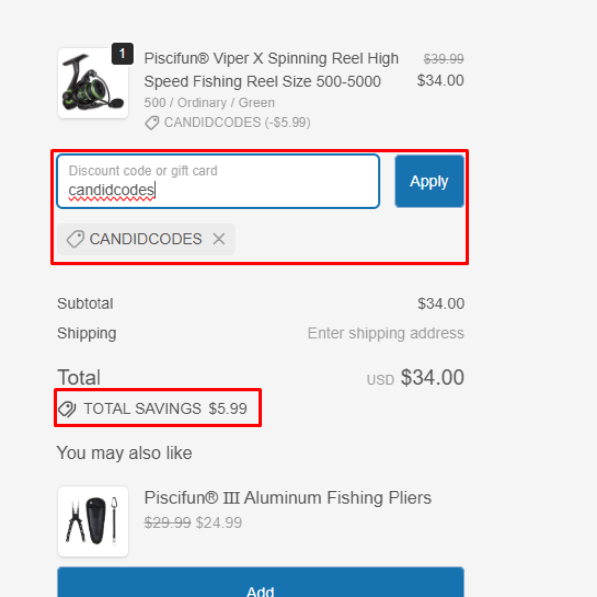 Piscifun CANDIDCODES checkout proof 15 off
