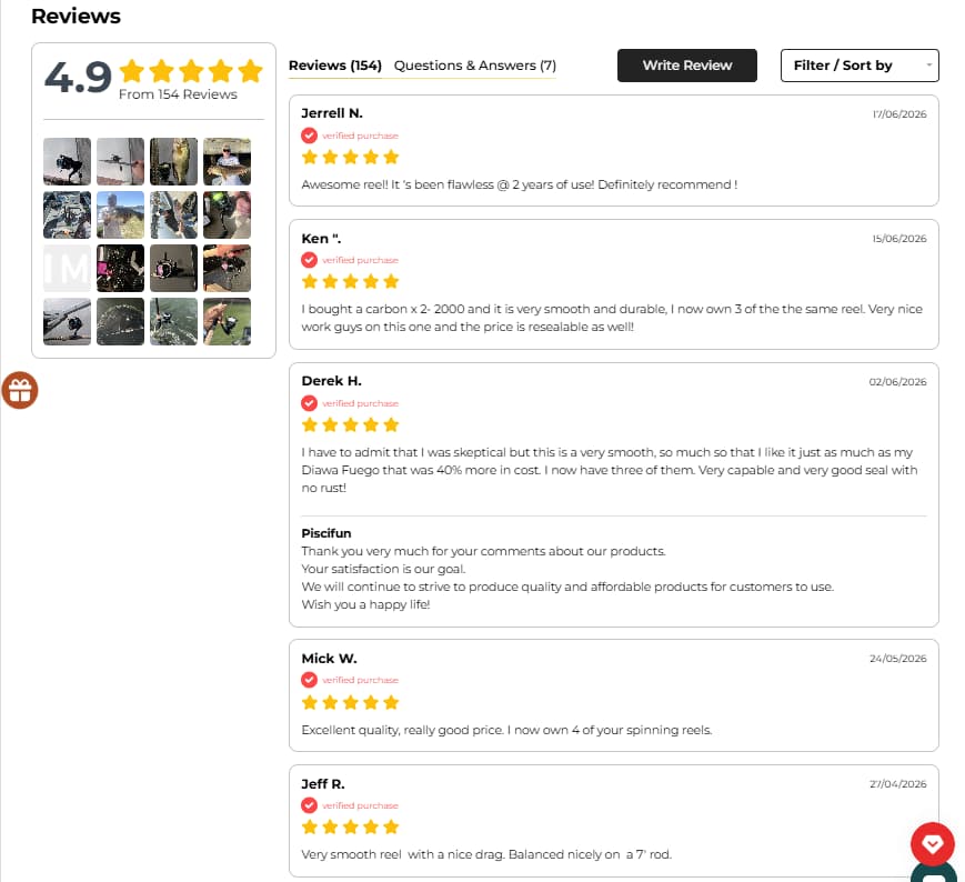 Piscifun Carbon X II review proof 4.9 rating and verified purchase reviews
