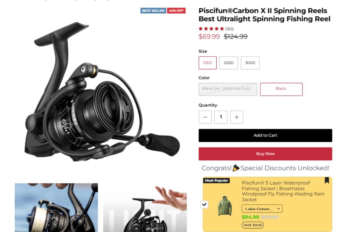 Piscifun Carbon X II spinning reel comparison card