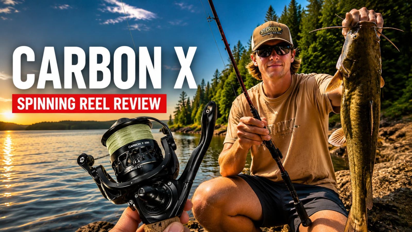 Piscifun Carbon X spinning reel with fish by the lake
