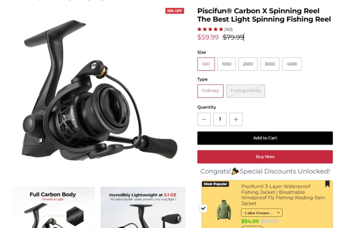 Piscifun Carbon X spinning reel comparison card