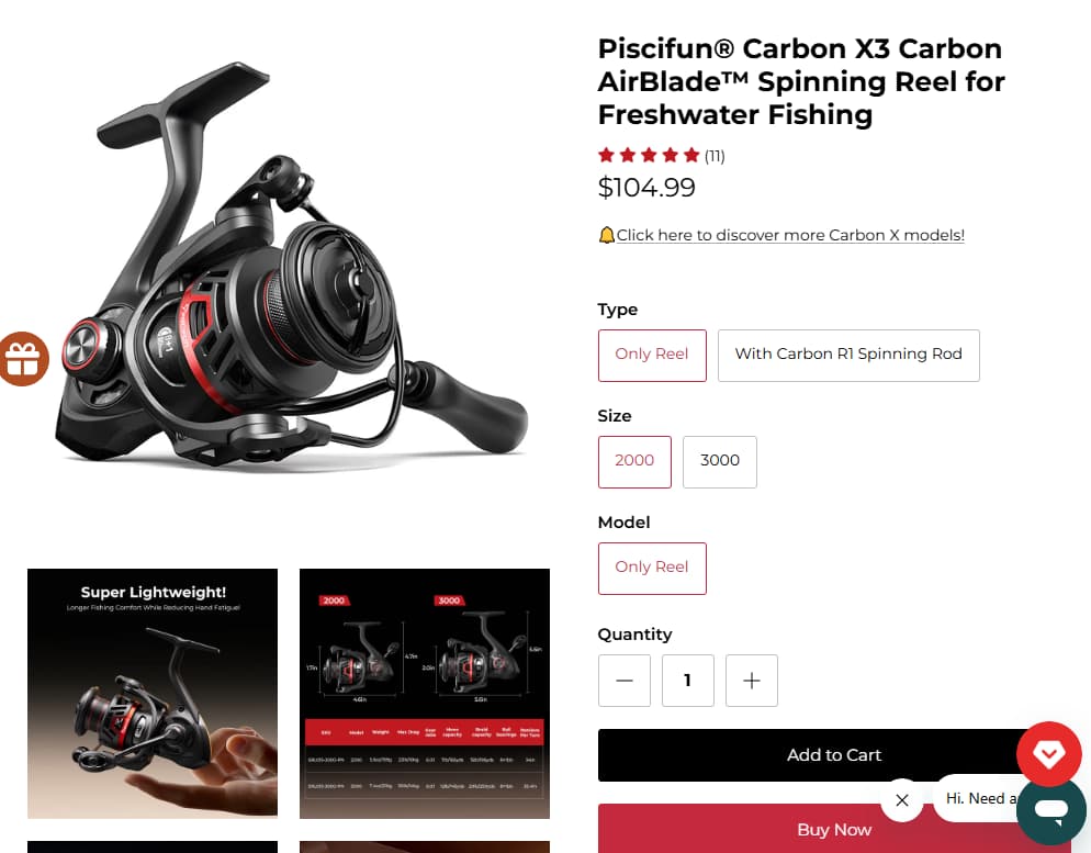 Piscifun Carbon X3 Carbon AirBlade spinning reel comparison card