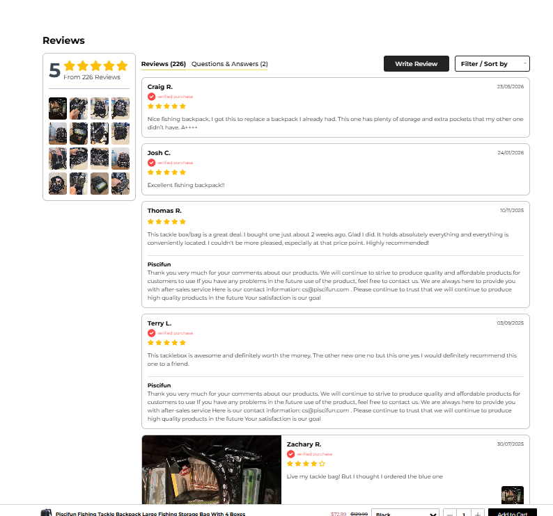 Piscifun fishing backpack buyer reviews proof 226 reviews