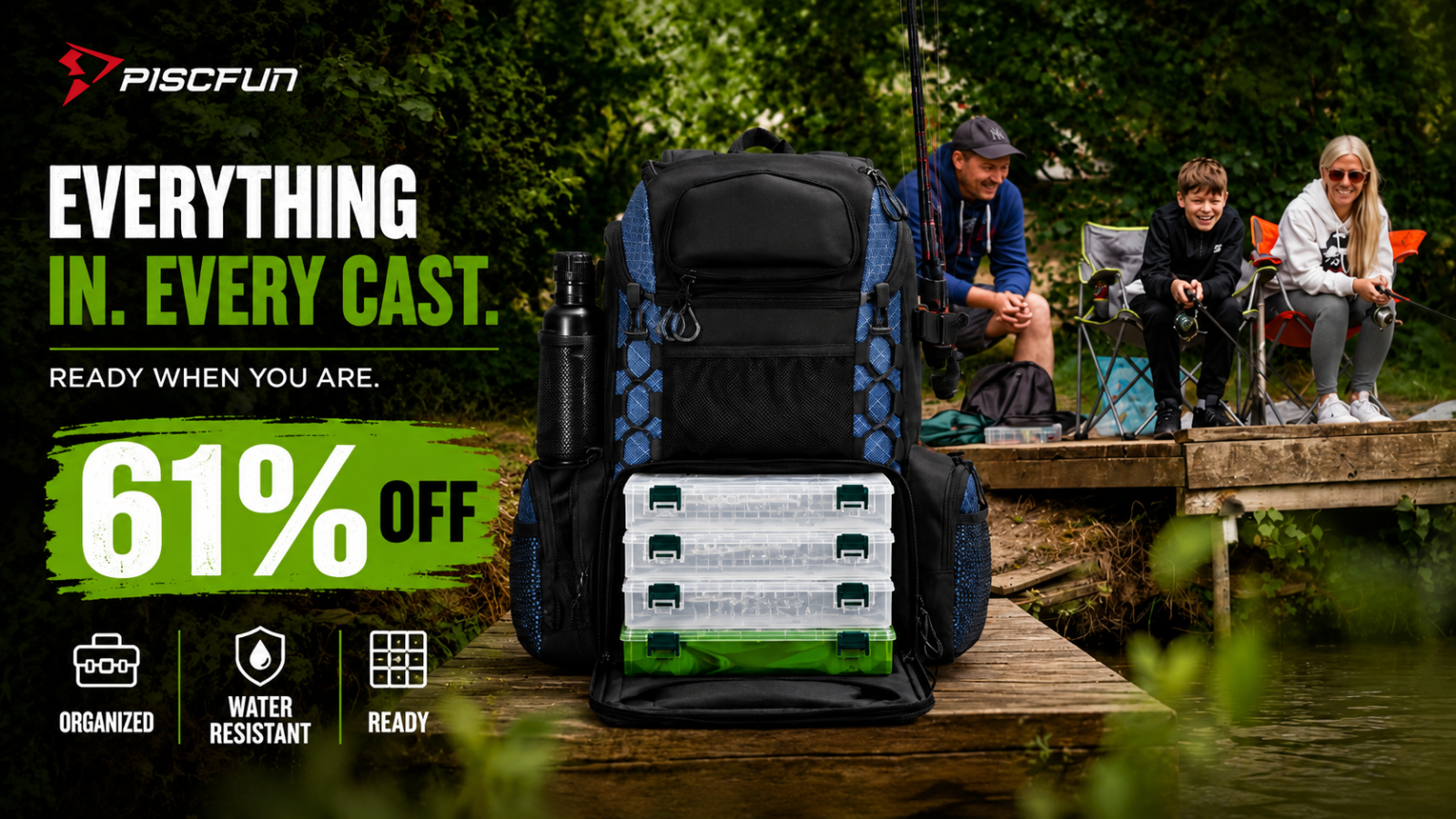 Piscifun fishing backpack organized ready fish 61 percent off thumbnail
